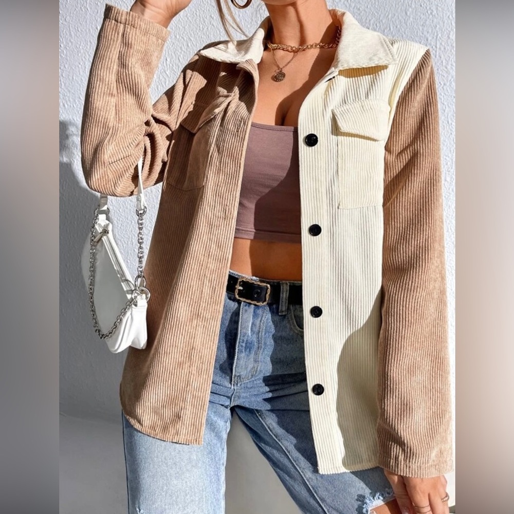 Two Tone Flap Pocket Corduroy Jacket